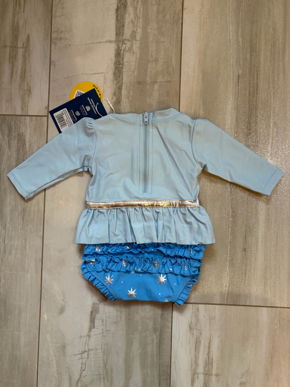NWT RuffleButts Blue Glass Slipper Princess Long Sleeve Rash Guard Swimsuit 0-3M - Picture 13 of 14